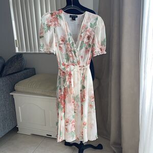 Stella & Julie Floral Faux Wrap Midi Chiffon Dress Belted 6